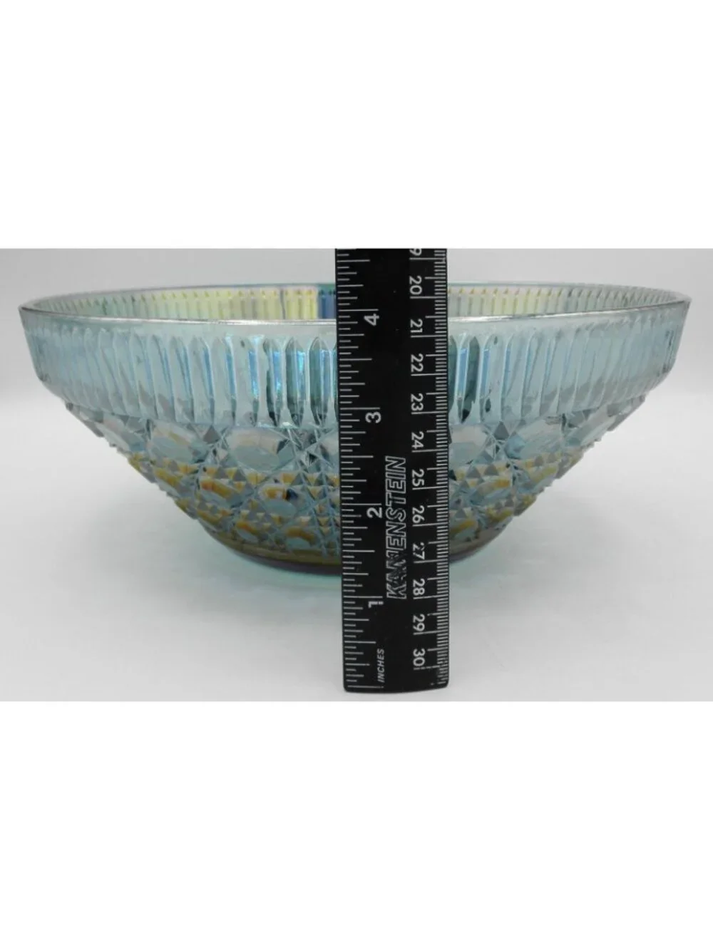 Iridescent Blue Carnival Glass 10 Inch Bowl Indiana Glass Windsor Pattern